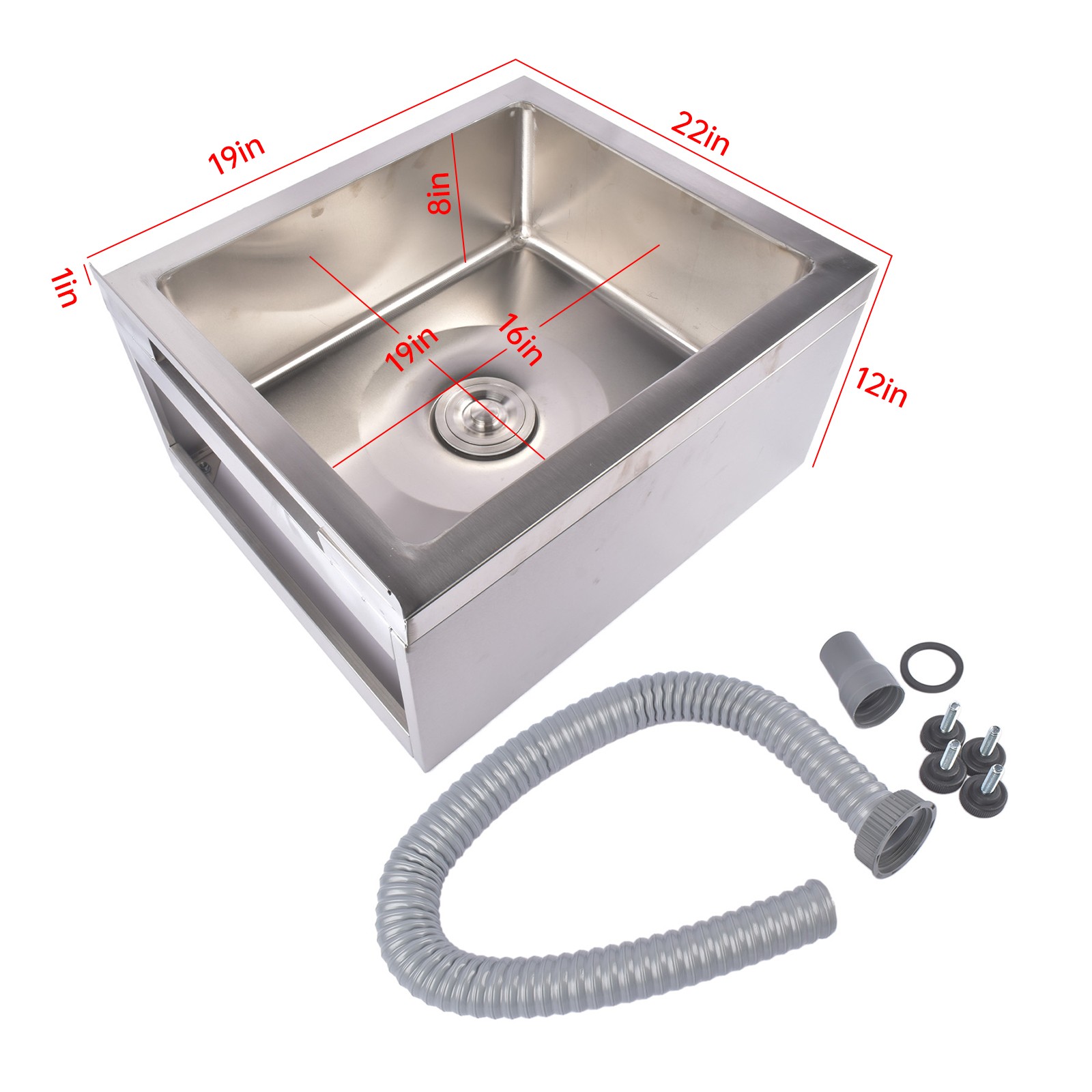 Commercial Mop Sink Stainless Steel Floor Mop Sink Rectangular Deep Basin Silver