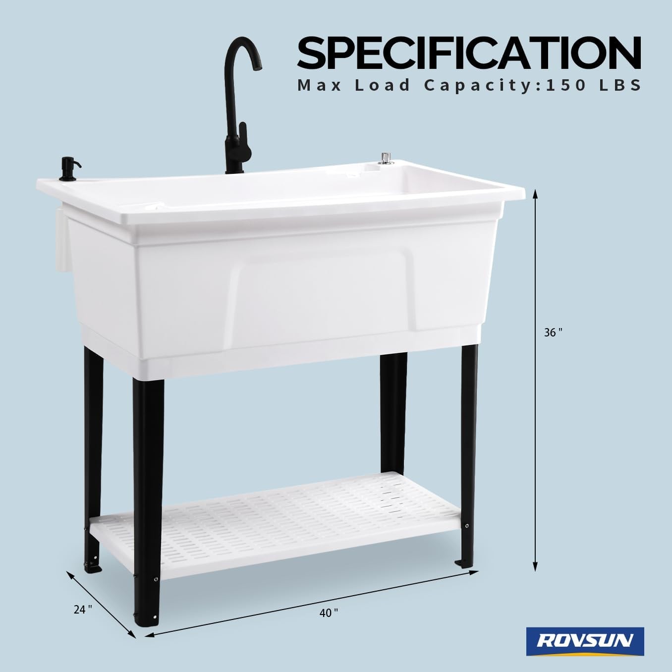 37-Gallon Freestanding Utility Sink with Faucet, 36″ Heightened Basin for Garage