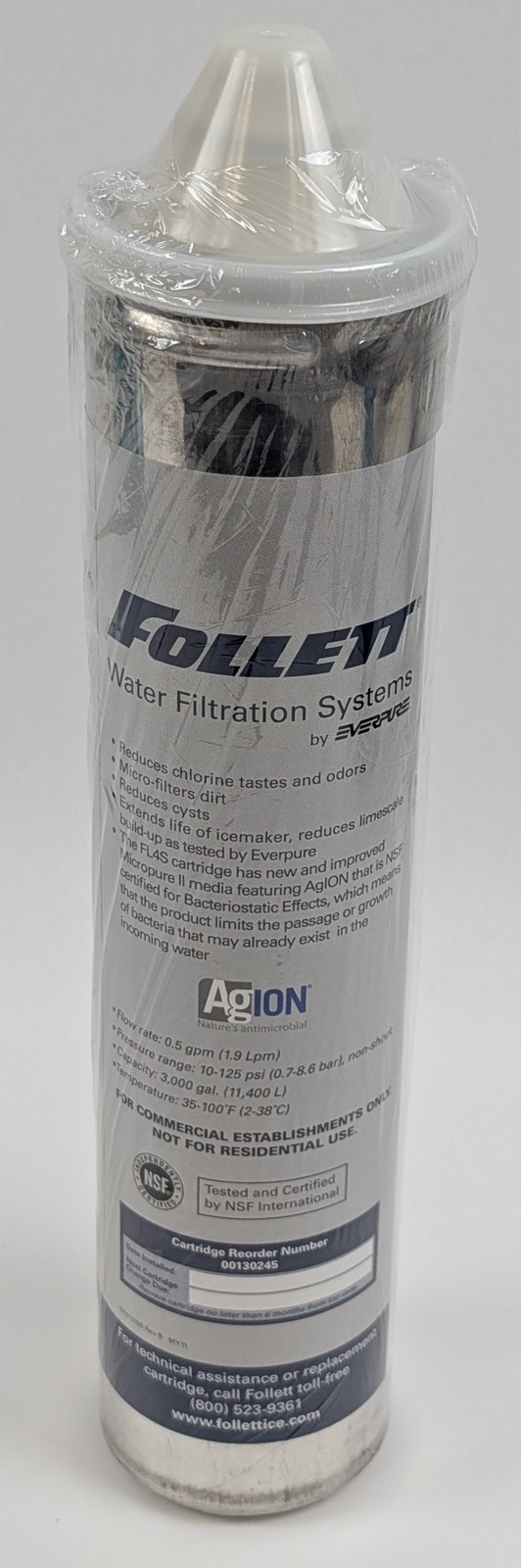 Follett 130245 Water Filter Cartridge Antimicrobial for Commercial Filtration
