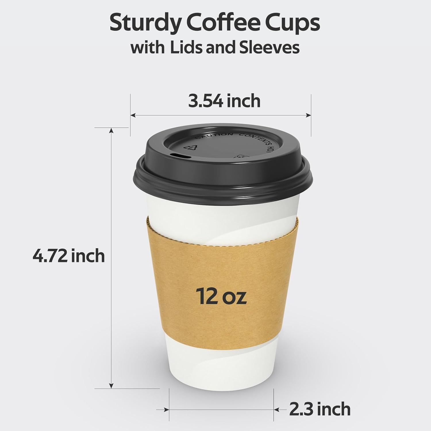 100 Pack 12 oz Disposable Coffee Cups with Lids and Sleeves – Leak Free Hot Cups