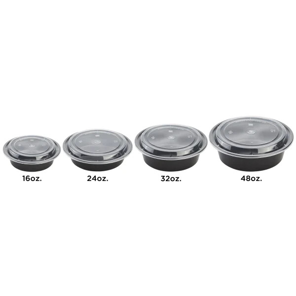 Karat 24oz PP Plastic Microwavable Round Food Containers & Lids – Black – 150 ct