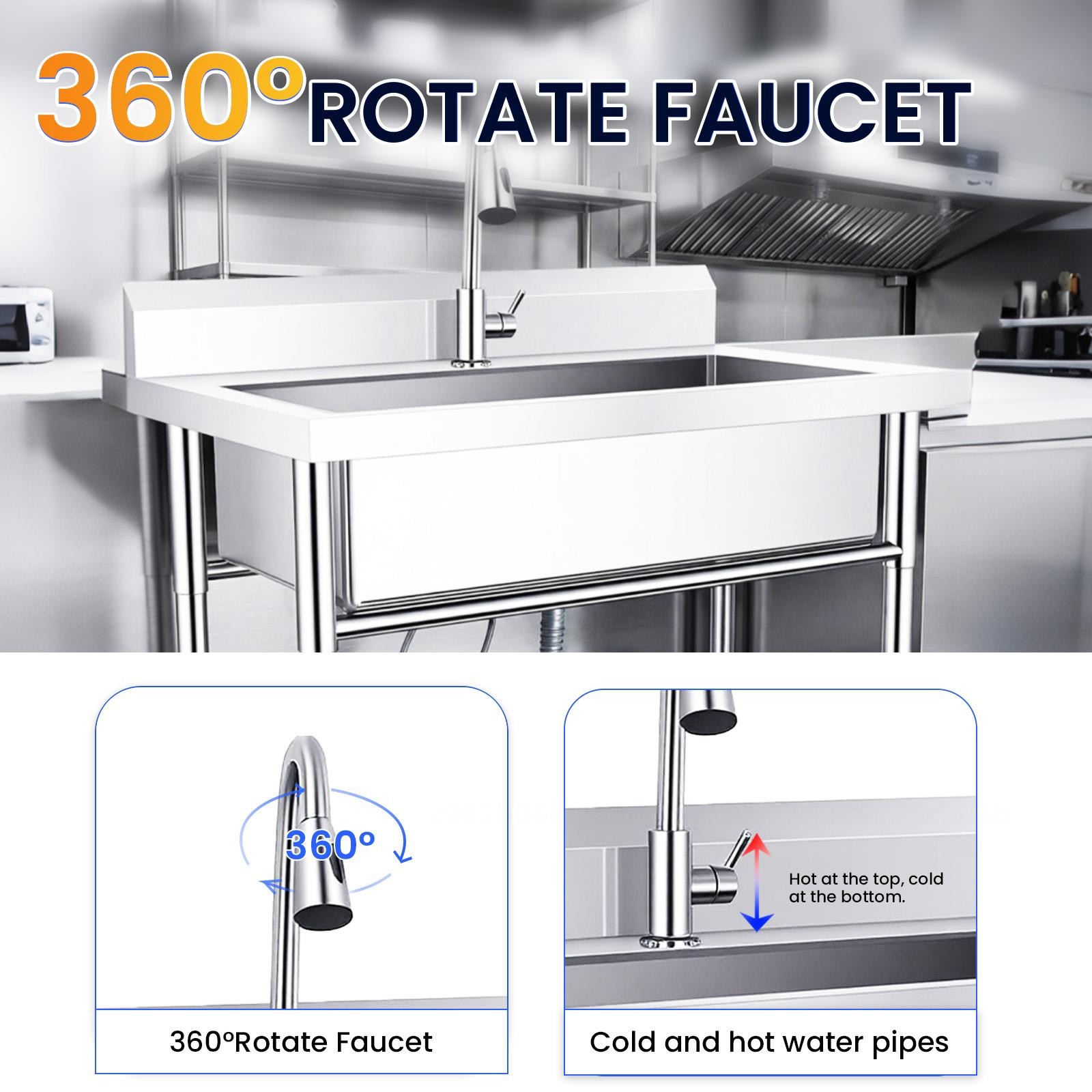 Stainless Steel Utility Sink 40″ Bathroom Sinks with 360° Rotate&Pull-out Faucet