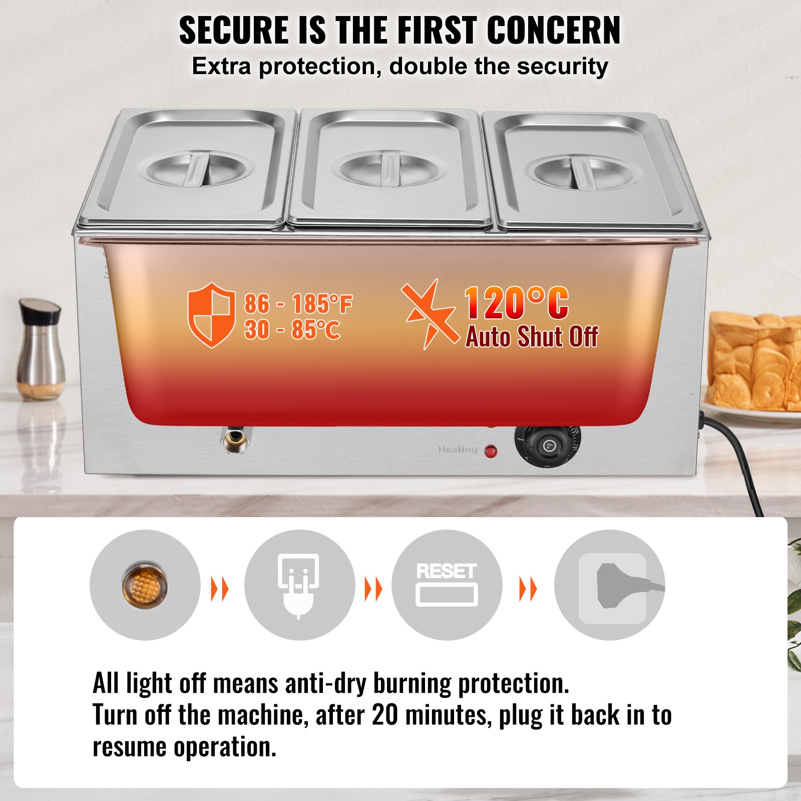 Commercial Electric Food Warmer 3-Pan Countertop Buffet 17.4QT Bain Marie