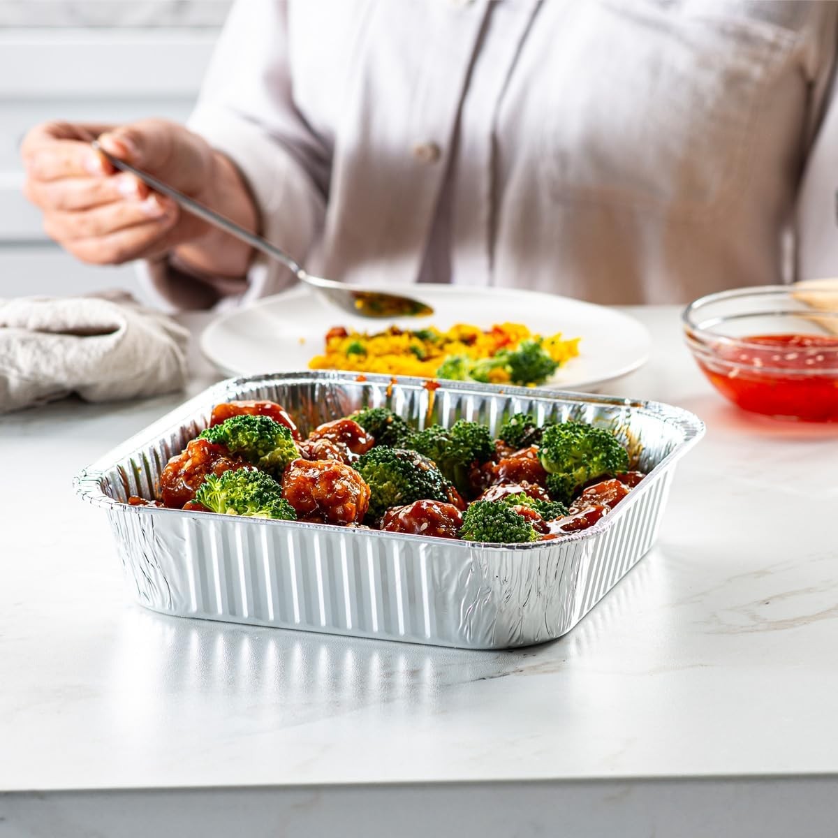 8-Inch Square Aluminum Foil Pans – [25 Sets] (Lids Not Included), Disposable