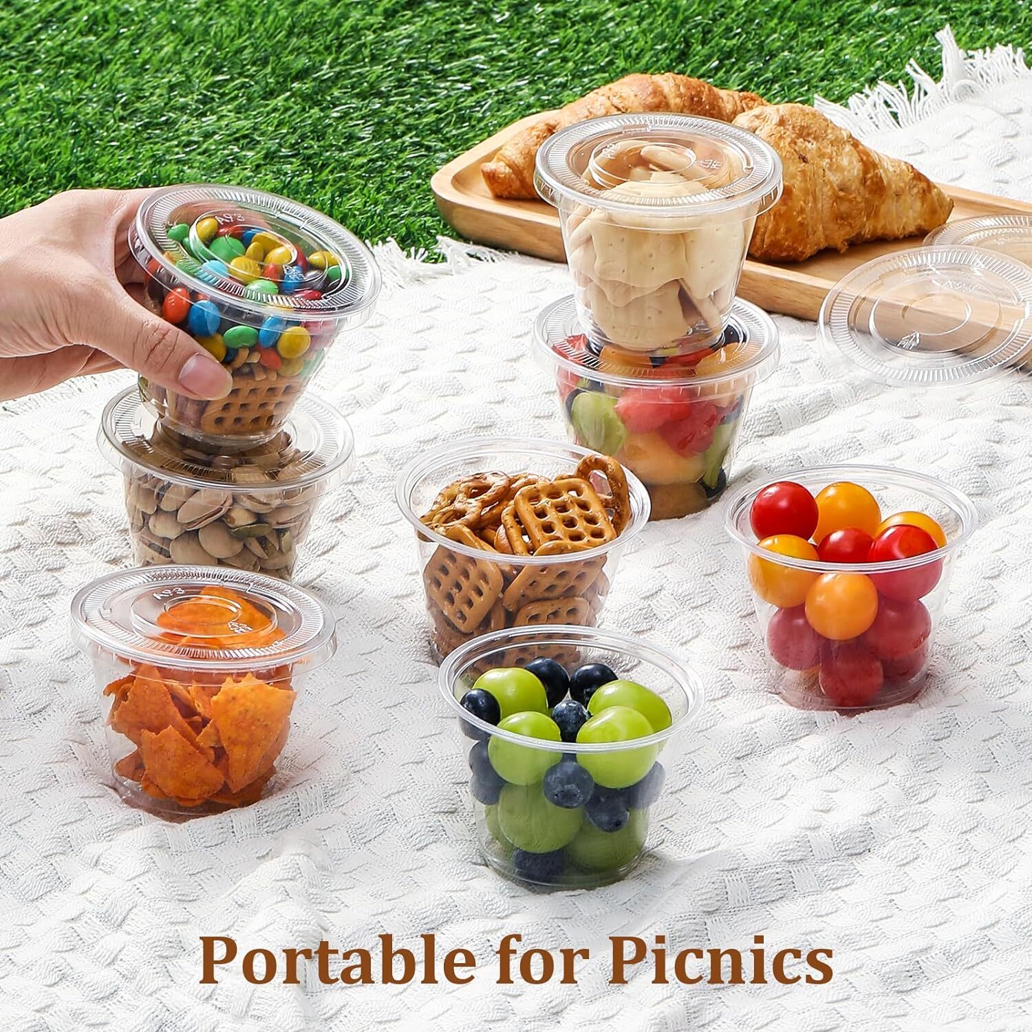 [50 Sets, 9 Oz] Clear Plastic Cups with Flat Lids No Hole, Disposable Cups with
