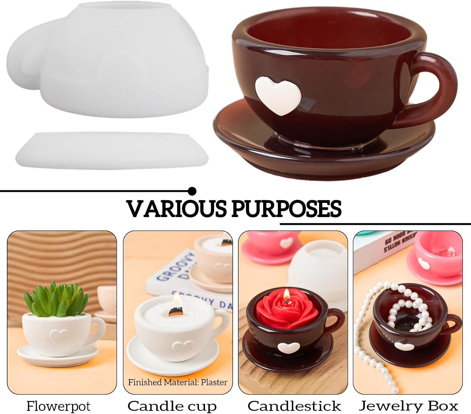 Resin Molds Coffee Cup with Saucer Silicone Mold for Resin Epoxy Casting Candle