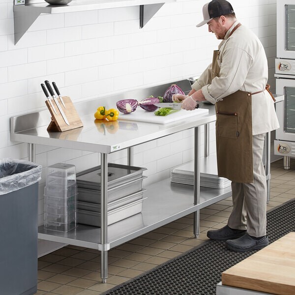 30″W x 120″L 14G Stainless Steel Work Restaurant Table w/Backsplash & Undershelf