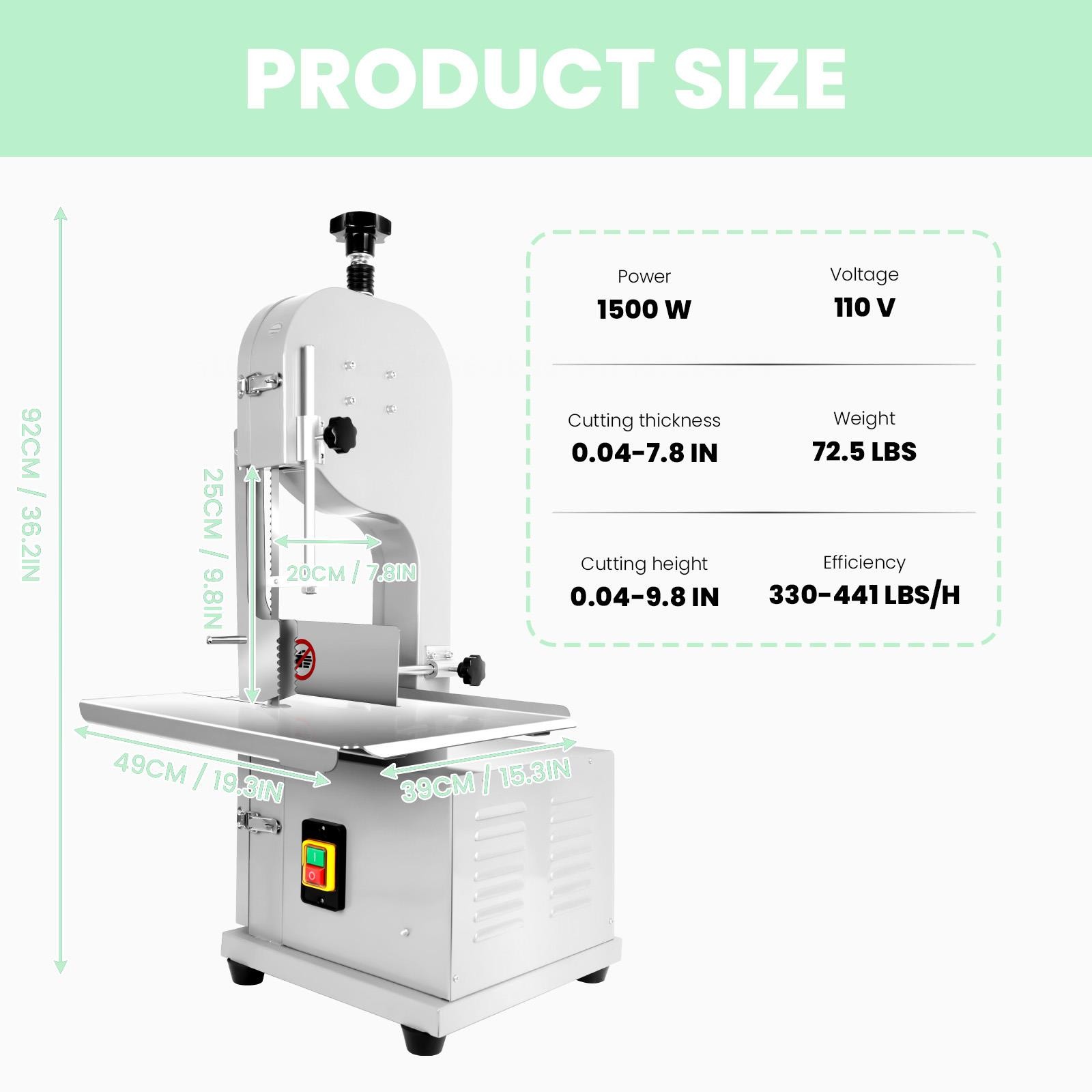 Commercial Frozen Meat Bandsaw Cut Butcher 1500W Electric Meat Bone Saw Machine