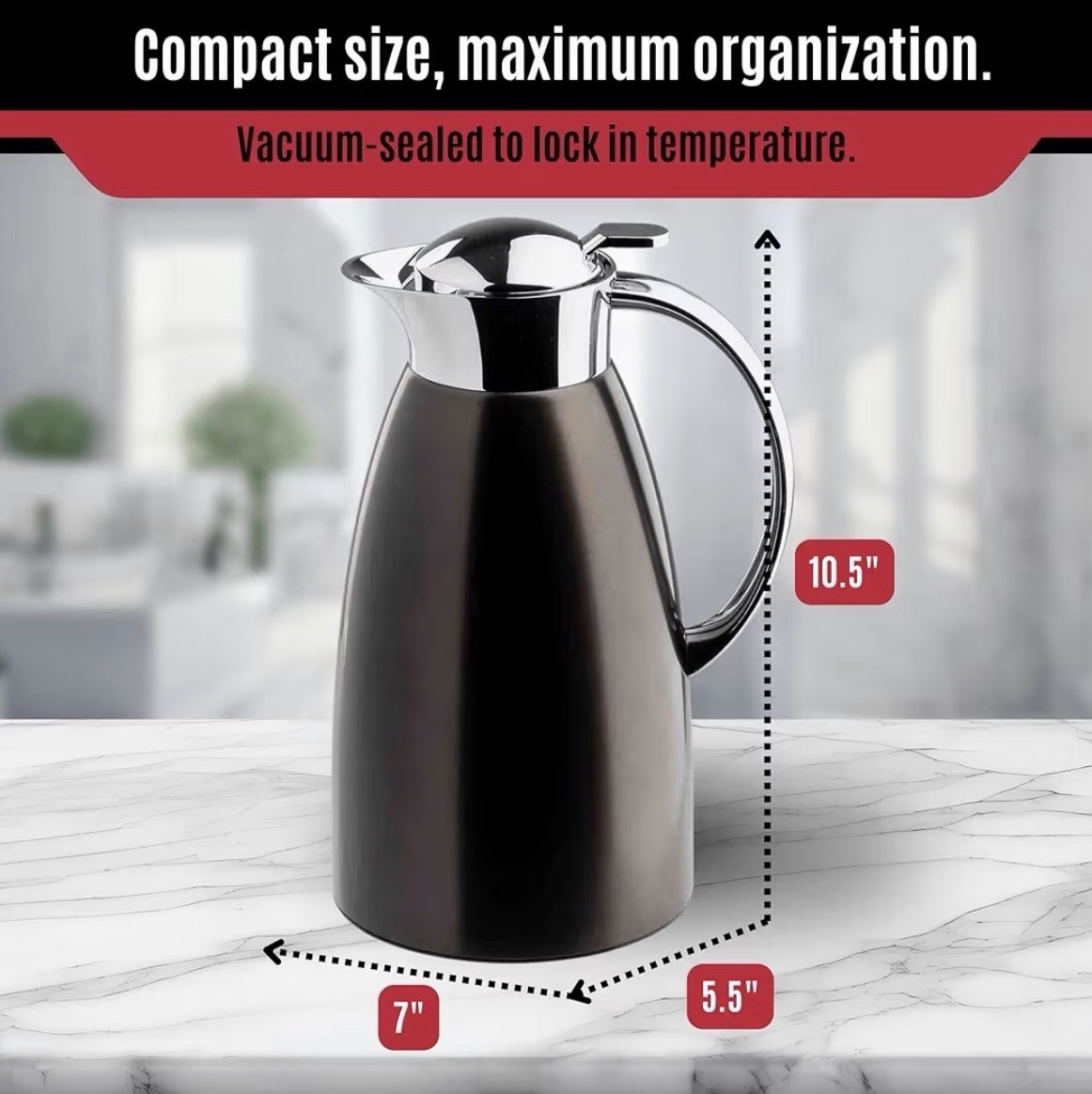 Tablecraft 12682 Stainless Steel Coffee Carafe 2 Liter Black New In Box Sealed