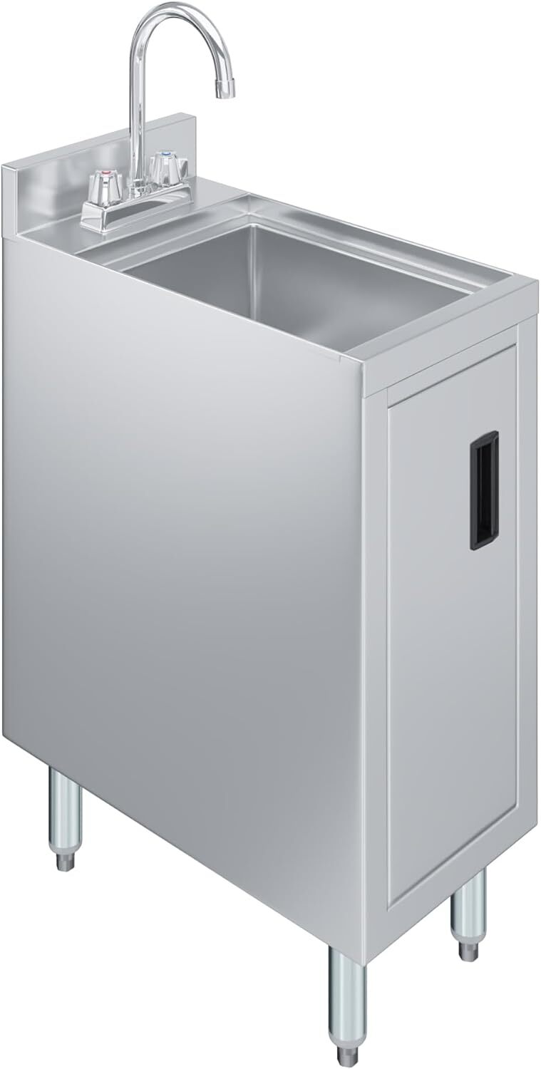 22 in. x 12 in. Stainless Steel Underbar Hand Utility Sink with Cabinet Base