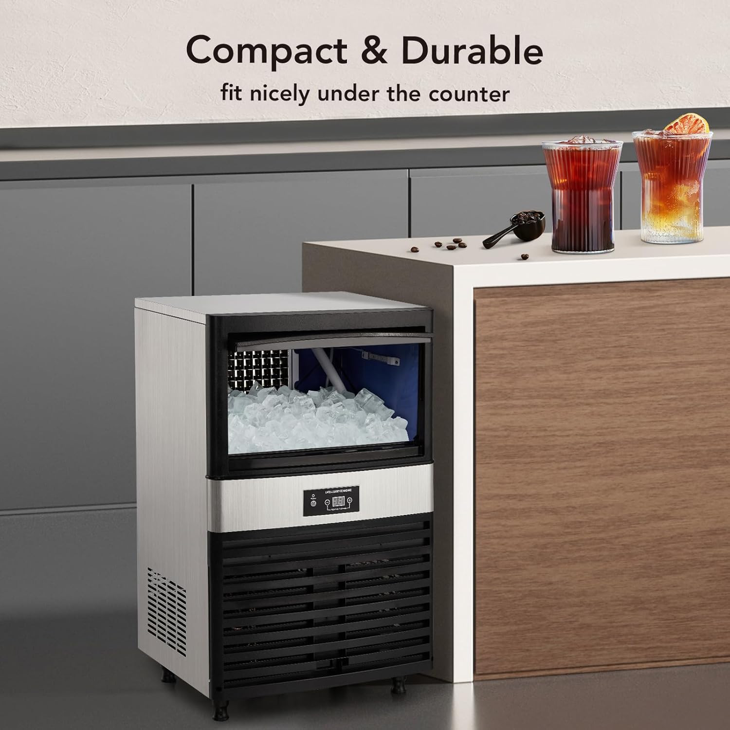 Commercial Ice Maker Machine 80 LBS/24H, Stainless Steel under Counter Ice Machi