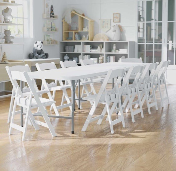White Resin Folding Chair, Waterproof Detachable Seat, Double Braced Frame