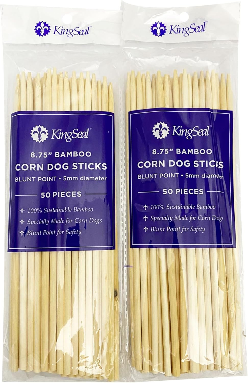 Bamboo Wood Corn Dog Skewers, Sticks, 8.75 Inches x 5 mm Diameter, Blunt Point f