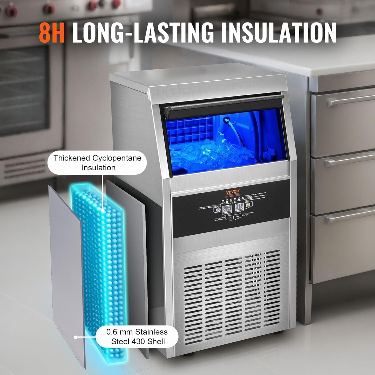 Commercial Ice Maker: 80lbs/24H, 40 Ice Cubes in 15 Min, 24lbs Storage Capacity
