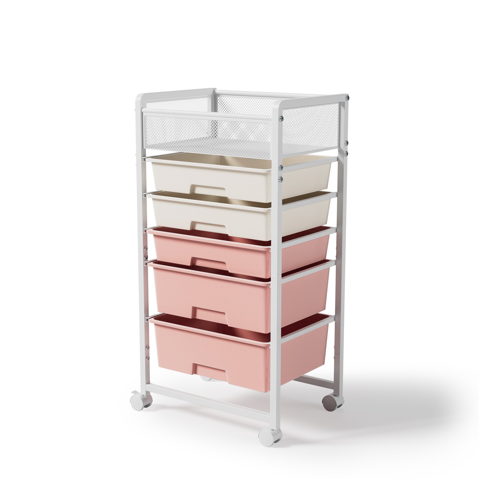2 Pack 5-Tier Rotating Utility Cart Mobile Metal Storage Organizer Trolley White