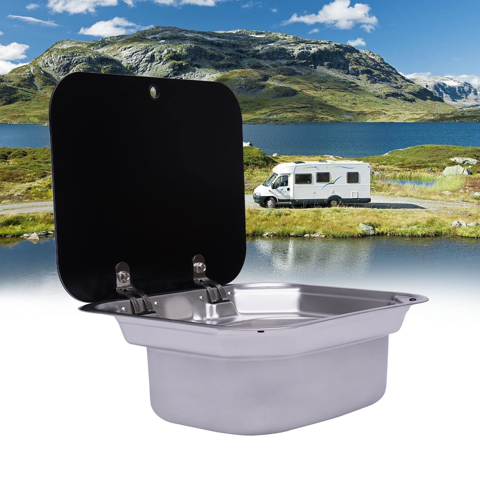 RV Caravan Boat Stainless Steel Hand Wash Sink with Tempered Glass Cover