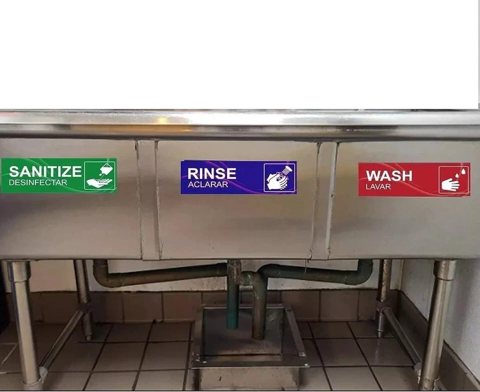 4 Pack Wash Rinse Sanitize Sink Labels Waterproof Sticker Signs Perfect for 3…
