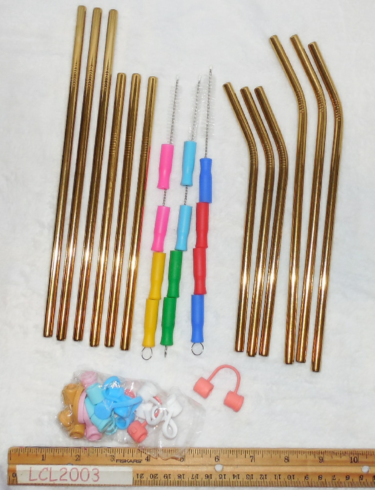 39 Pc Stainless Steel Straws 8.5 Reusable Gold Drinking Silicone Tips Cleaner