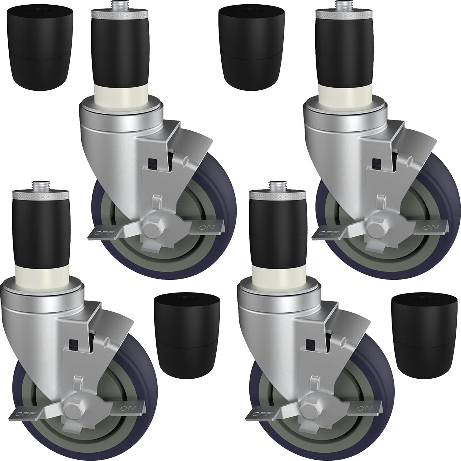 4 Inch Work Table Caster Wheels for Commercial Kitchen Prep Tables, Expanding