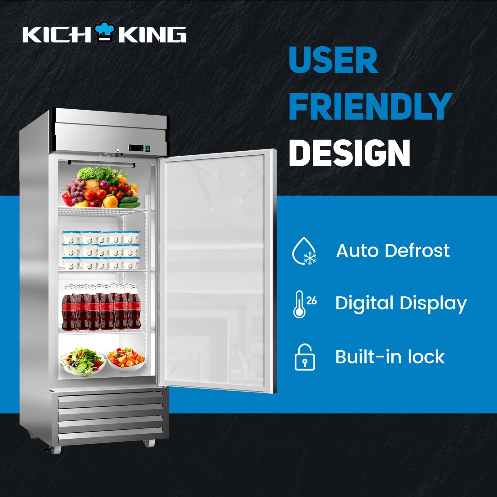Commercial Single Door Merchandiser Reach In Stainless Steel Refrigerator Cooler