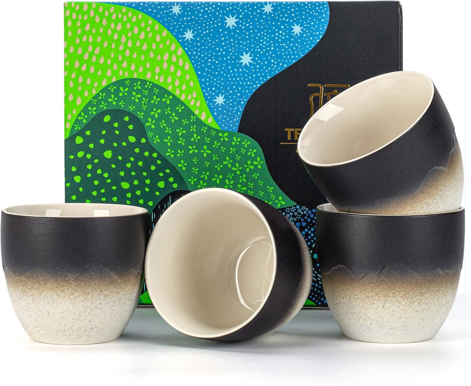 Ceramic Japanese Tea Cups Set of 4pcs, 5.4oz/160ml Elegant Ceramic Matcha Cups
