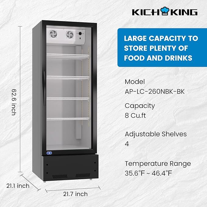 Merchandiser Fridge 8 Cu.Ft 1 Door Display Cooler Beverage Refrigerator ETL New