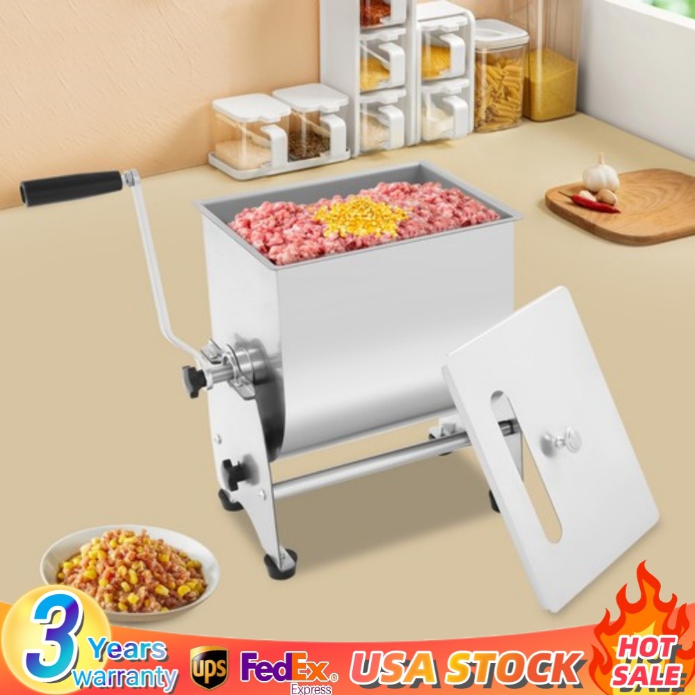 Manual Meat Mixer Stainless Steel 10kg/22lbs Meat Mixing Hopper 90° Tilt