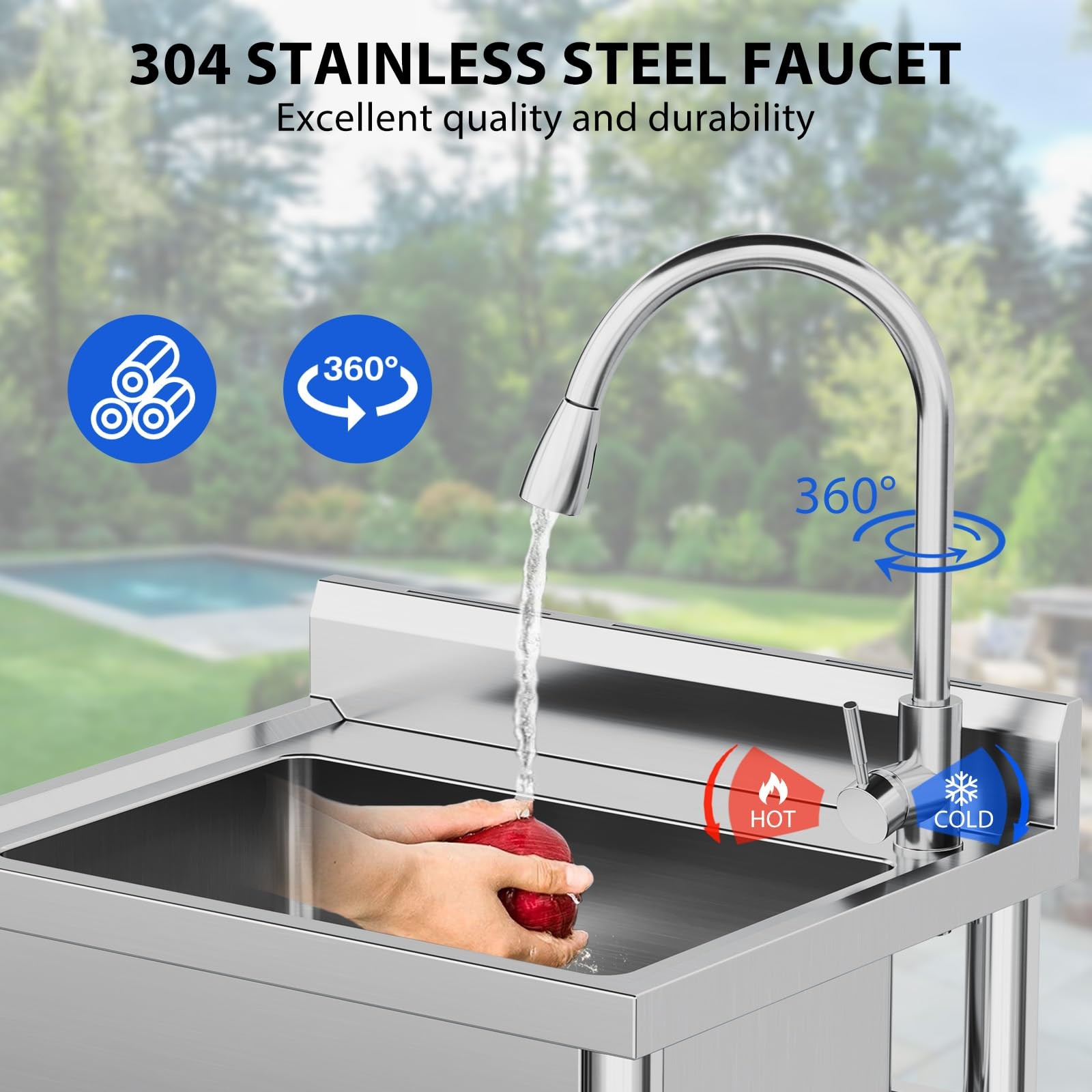 24″x20″x41″ Stainless Steel Utility Sink Freestanding Single Bowl w/Water Faucet