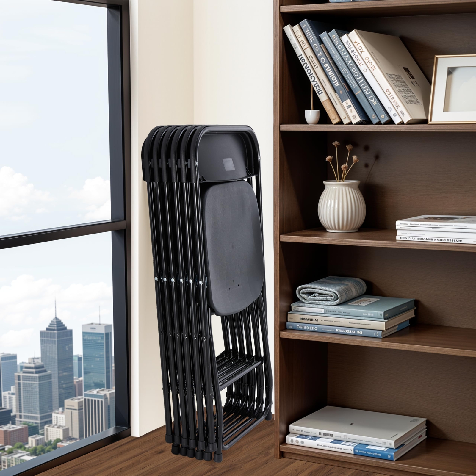 6 Pack Folding Chair Plastic Foldable Stackable Portable Outdoor/Indoor Black