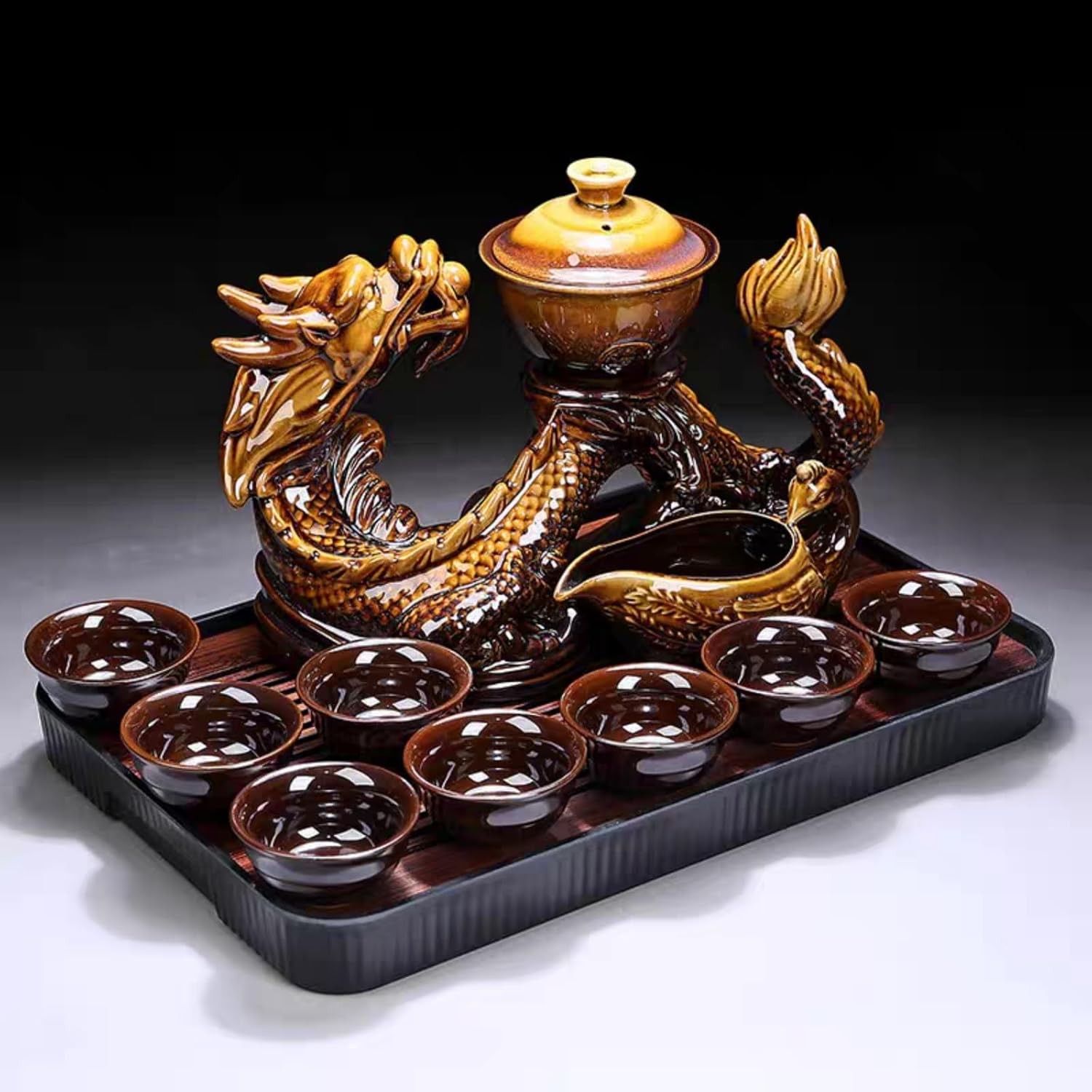 Chinese Gongfu Tea Set – Ceramic Teapot with Infuser, 8 Cups, Semi Automatic