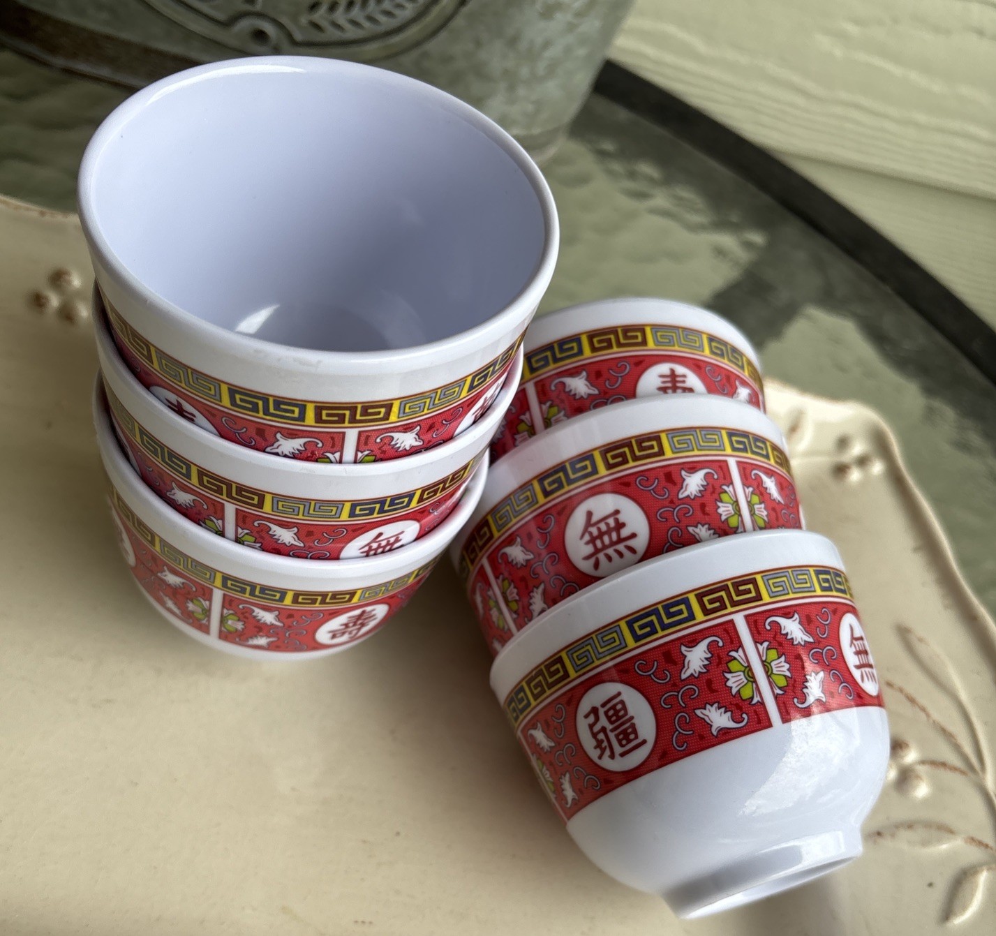 6 Thunder Group Longevity Pattern Melamine Small Sauce Dip Bowls 3 Inch