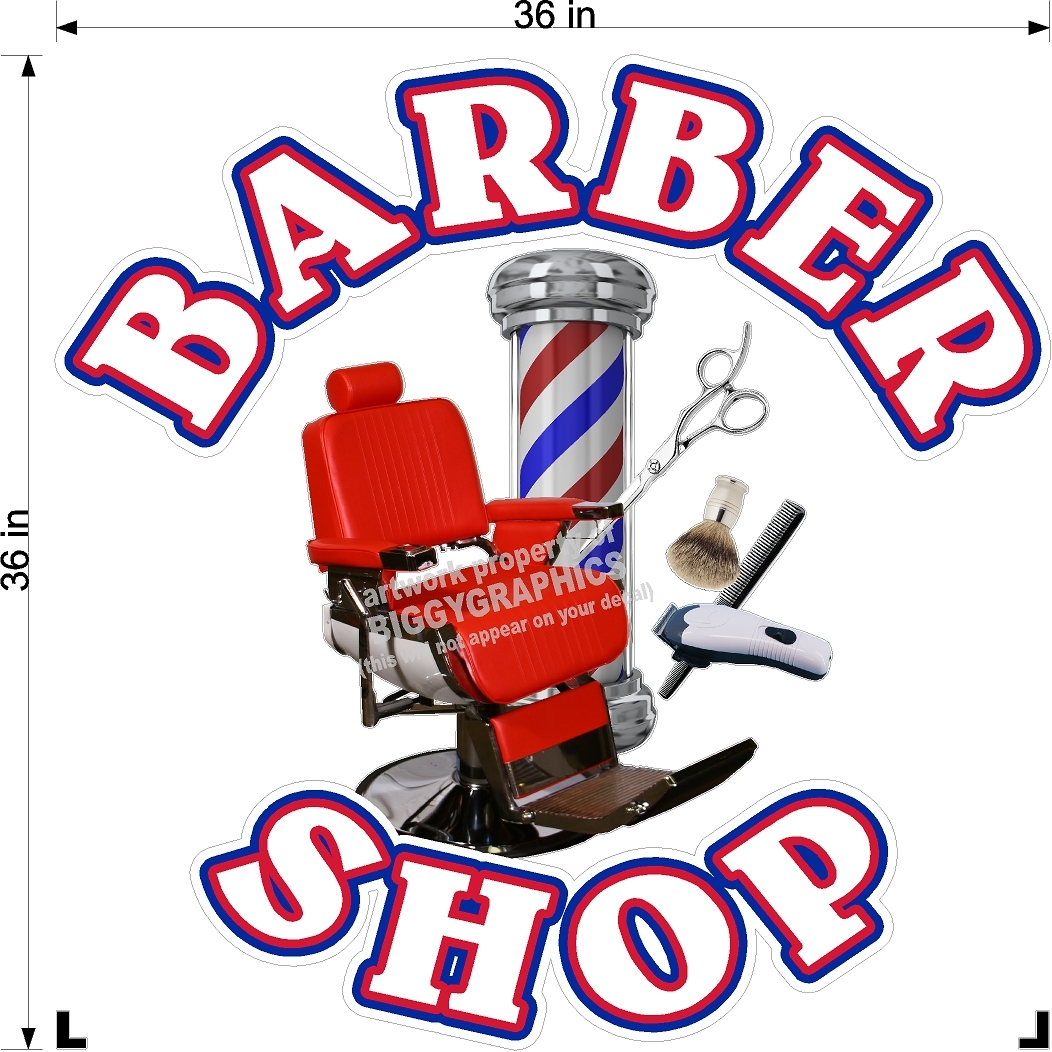 BARBER SHOP 36″ X 36″ VINYL DECAL FOR WALL OR WINDOW WHITE TEXT