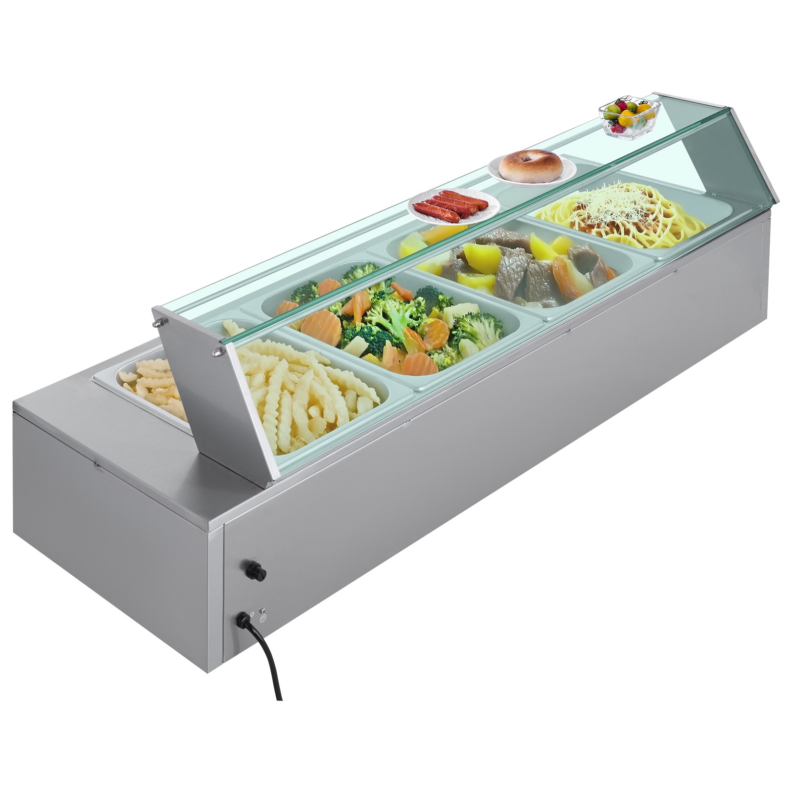 Uimoso Commercial Food Warmer 4-Pan 1500W Buffet Bain Marie with Glass Lid