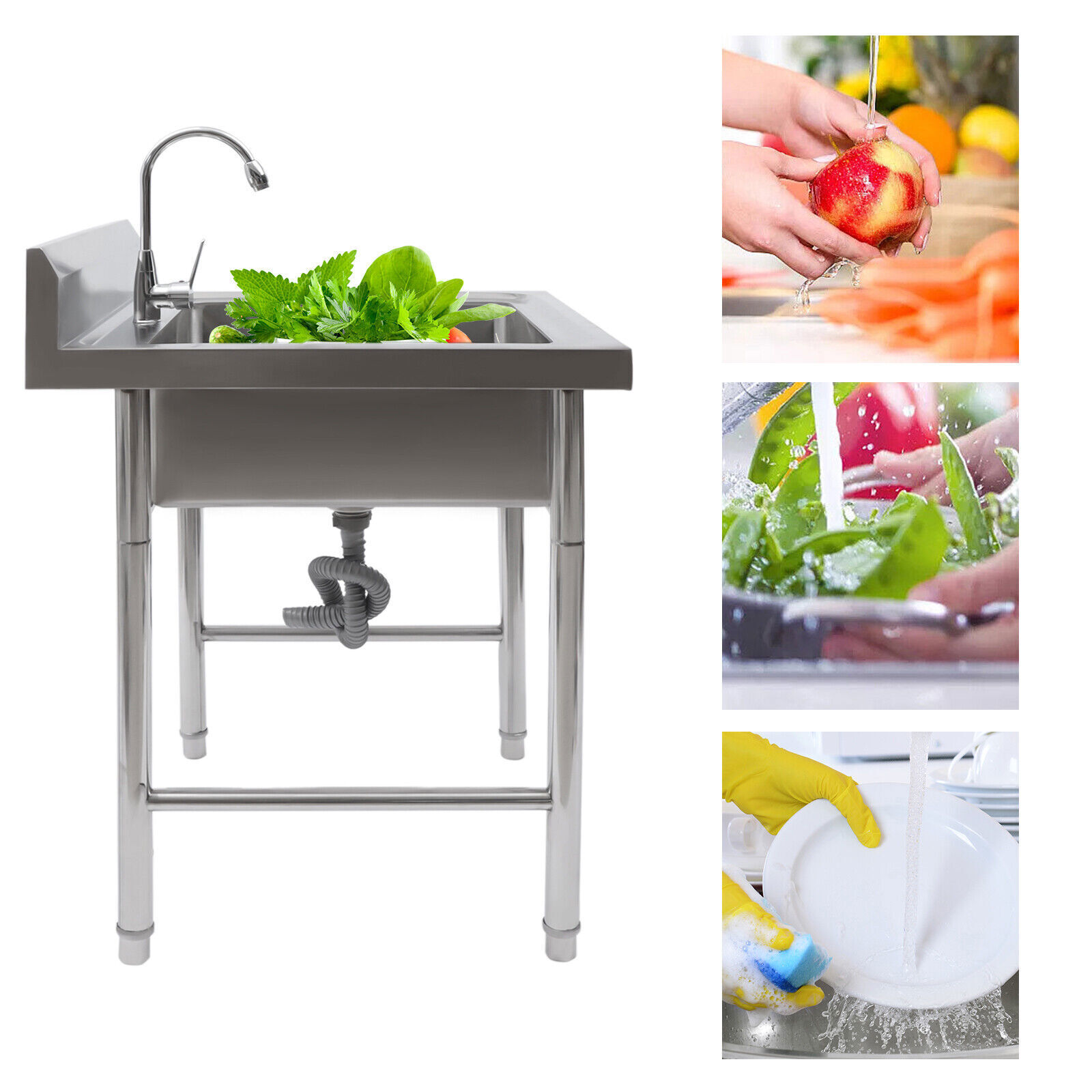 Free Standing Commercial Kitchen Sink Catering 1 Washing Bowl Stainless Steel