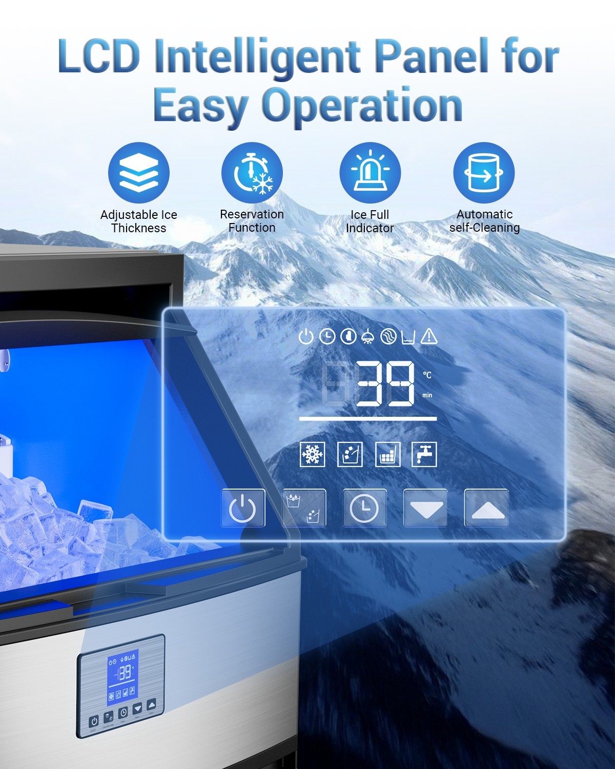 450LBS Commercial Ice Maker Freestanding Stainless Steel Bar Ice Cube Machine