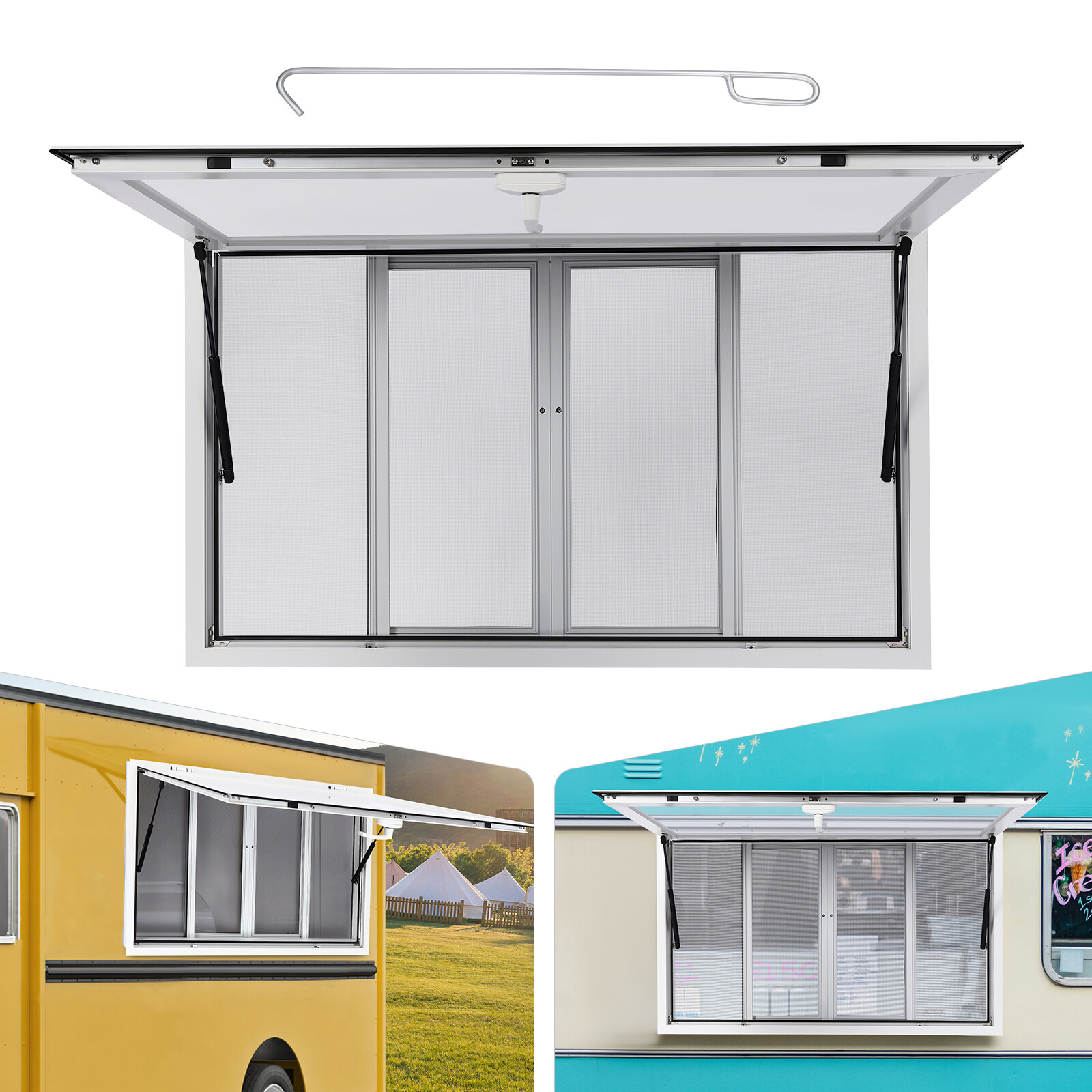 Concession Stand Truck Food Serving Window w/ Awning Sliding Screen Window 50×30