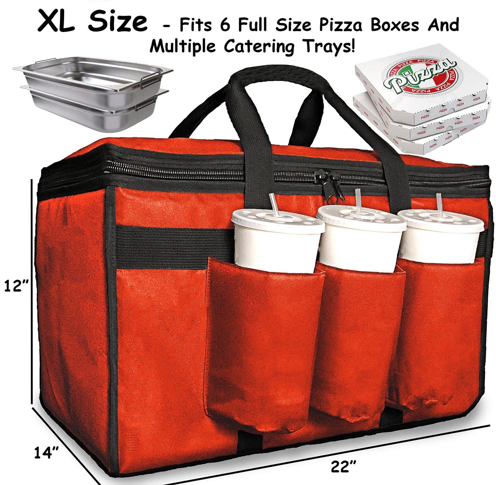 Insulated Food Delivery Bag with Cup Holders for Doordash, Uber Eats