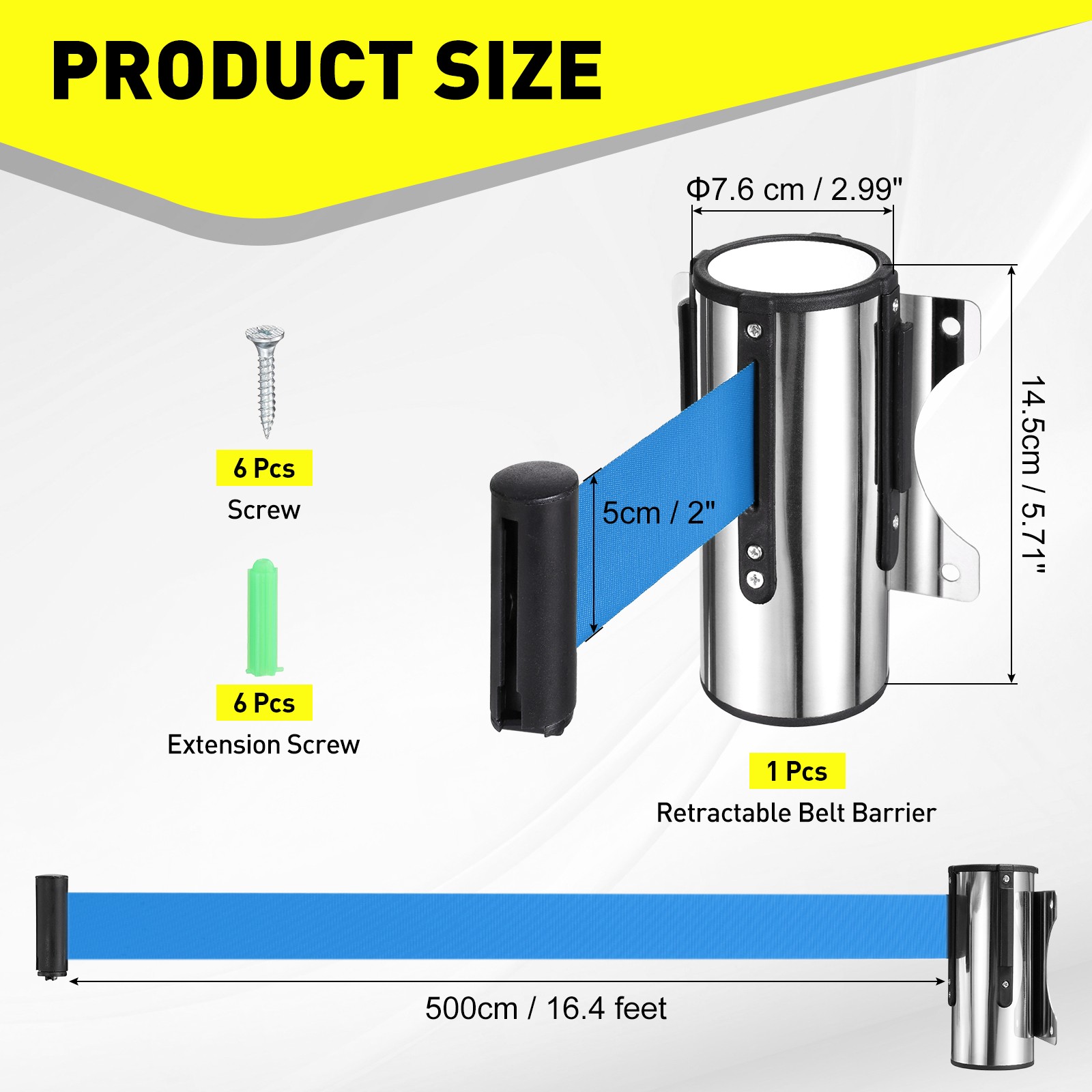 16.4 Foot Fixed Wall Mount Retractable Belt Barrier Set, Blue