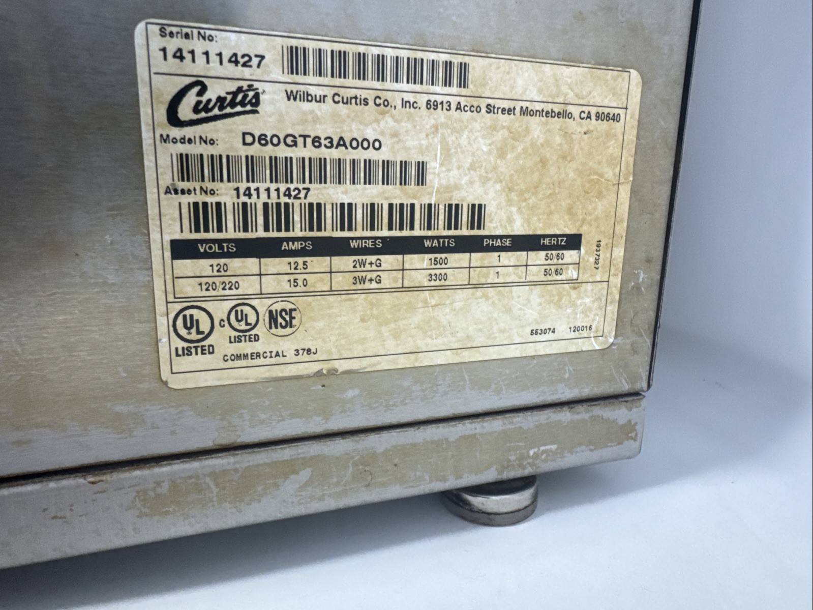 Curtis D500GT63A000 G3 Airpot Coffee Brewer J5