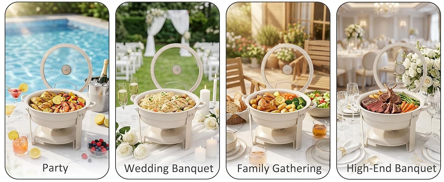 Chafing Dish Buffet 2-Pack 6QT Round Stainless Steel Chafer Set w/ White Granit