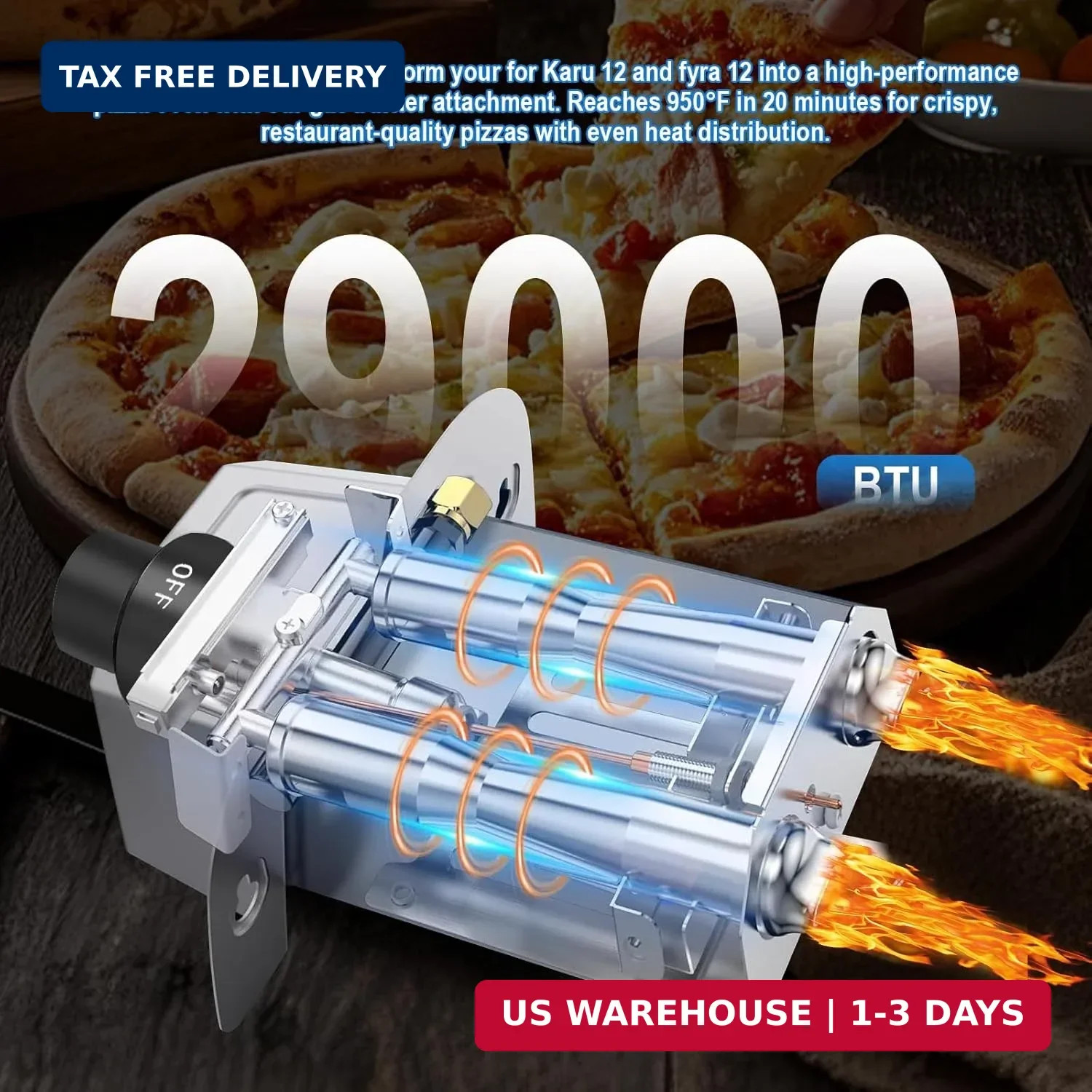 Pizza Oven Accessories, Gas Burner Rttachment for Karu 12 and Karu 12G Outdoors