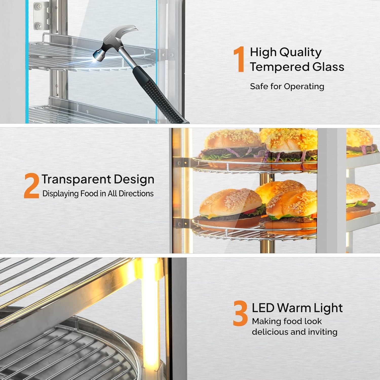 3-Tiers Food Warmer Pizza Warmer Countertop, Food Warmer Display Pretzel Warmer