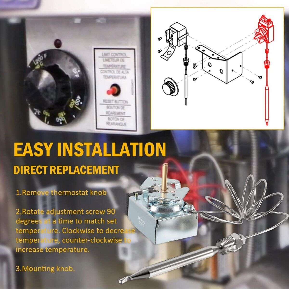 60125401 Thermostat Rx Millivolt 200-400F RX-1-36 For Imperial Fryer Pitco Dean