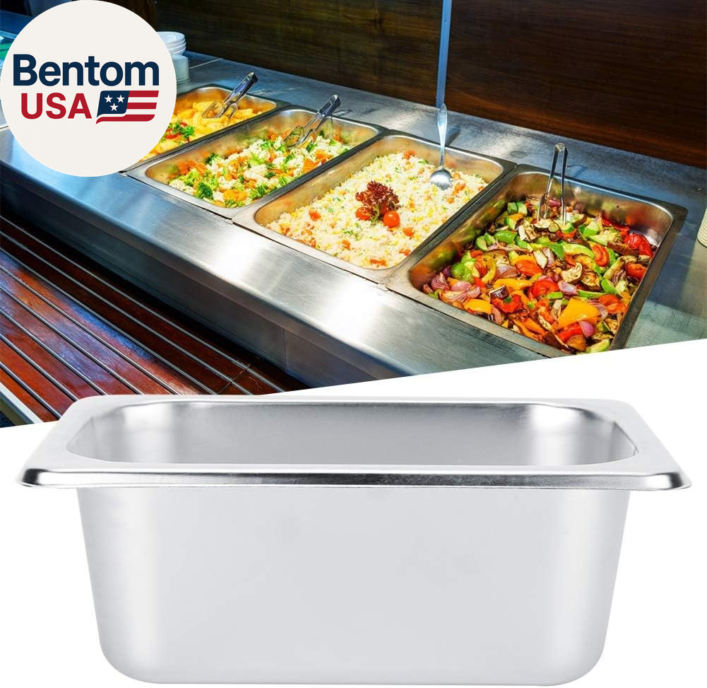 Steam Table Pans, Hotel Pan Square Stainless Steel Countertop Food Serving Displ