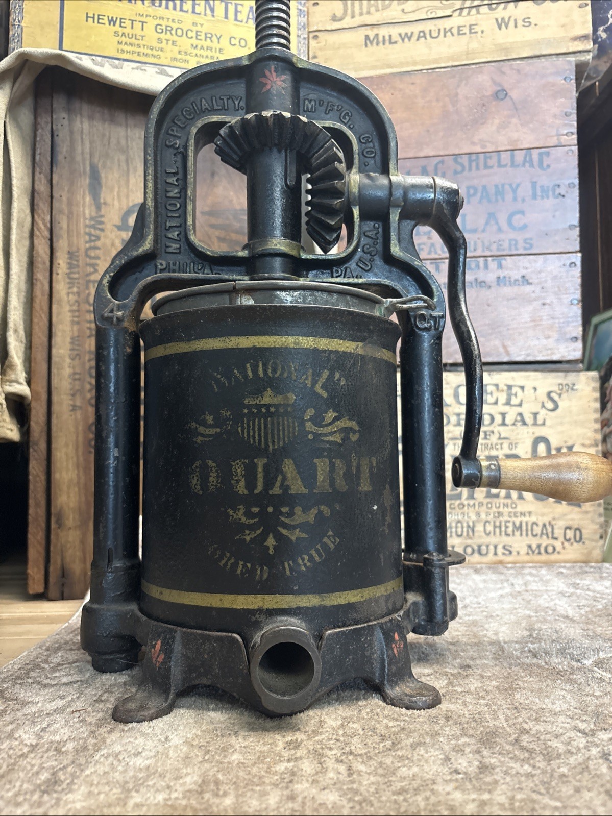 Antique Cast Iron National 4 Quart Fruit Press Sausage Stuffer Philadelphia 1897