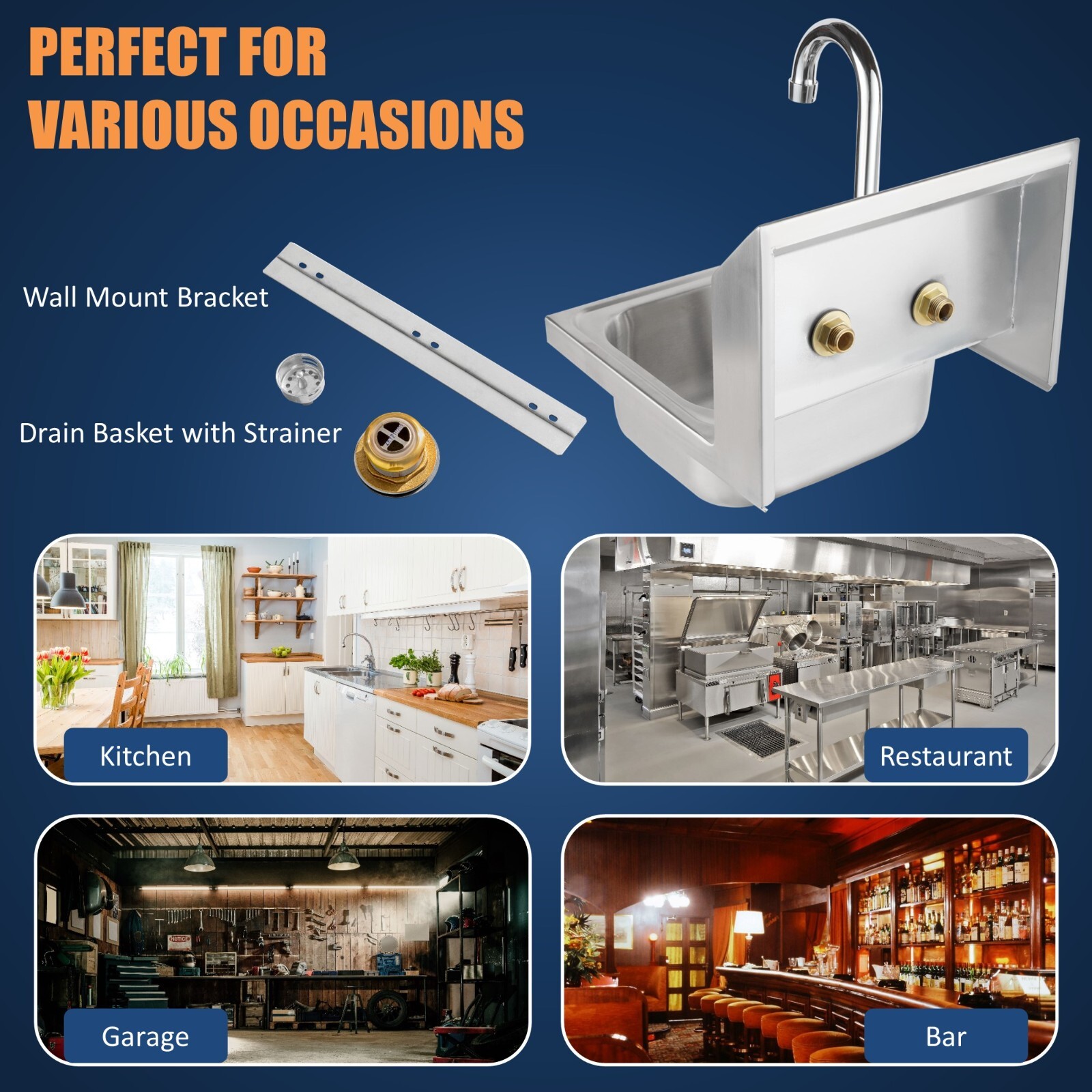 GSW HS-0810W Mini Style 12″ x 12″ Stainless Steel Wall Mount Hand Sink w/ Faucet
