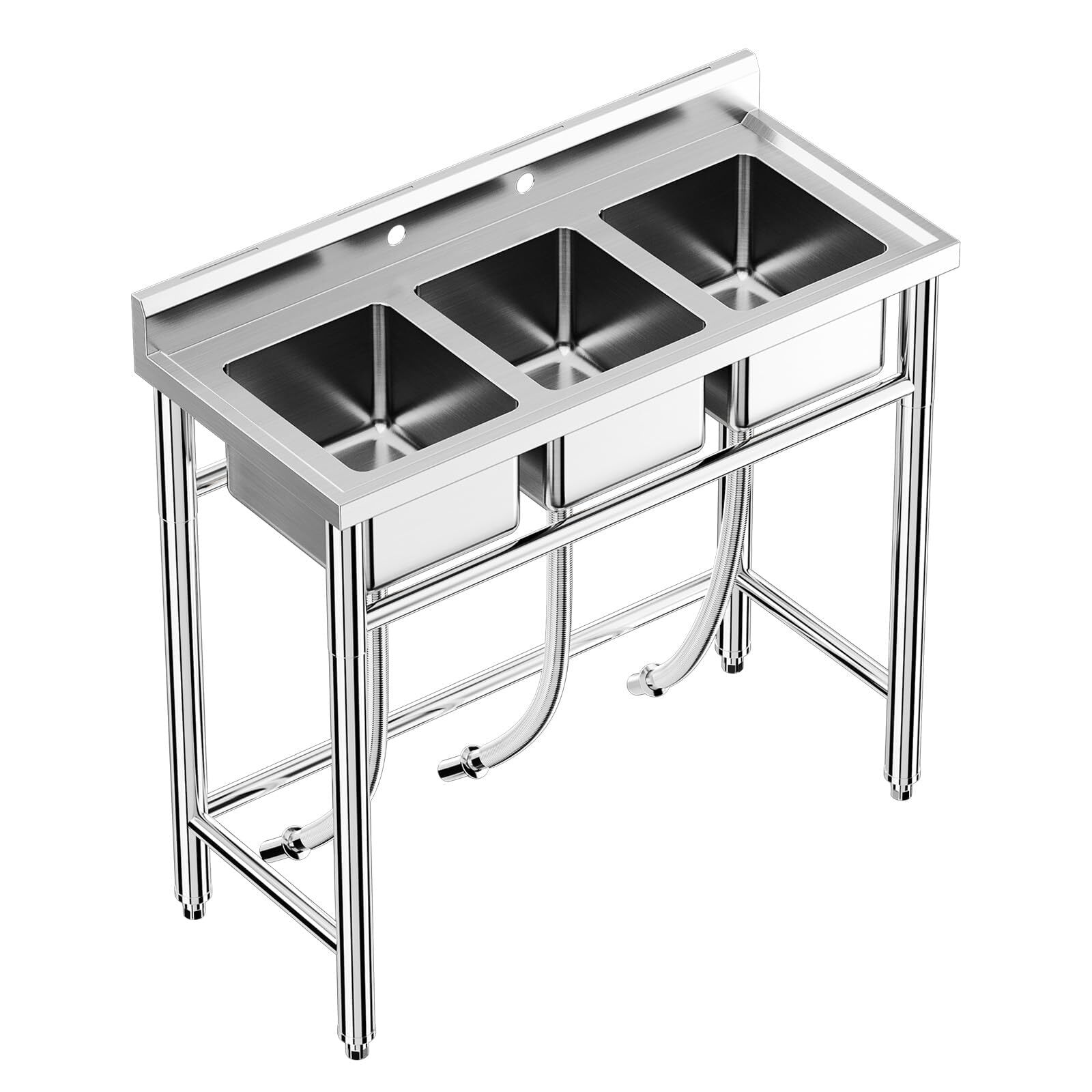 Kitchen Sink Stainless Steel Commercial 3 Compartment Utility Sink W/ Backsplash