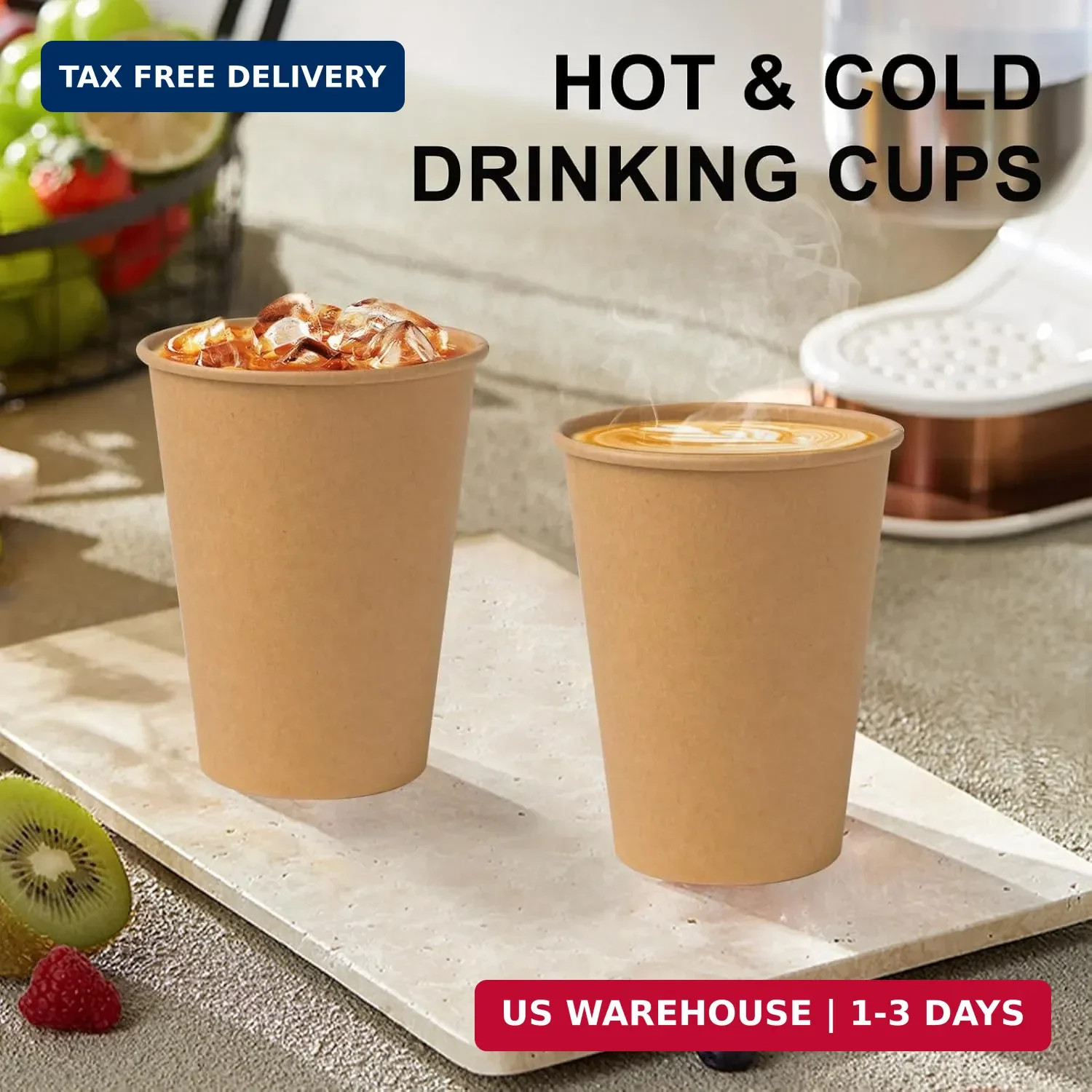 SIUQ 300 Pack 12 oz Kraft Paper Cups, Unbleached Disposable Paper Coffee Cups, T