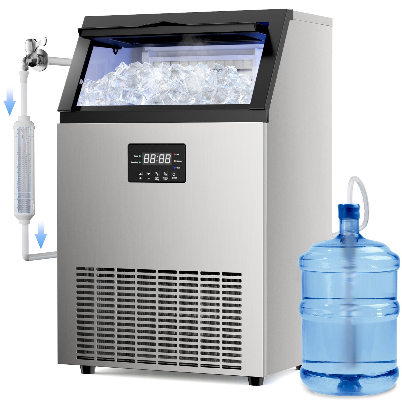 160LB/24h Built-In Commercial Ice Maker Stainless Ice Cube Machine Freestanding