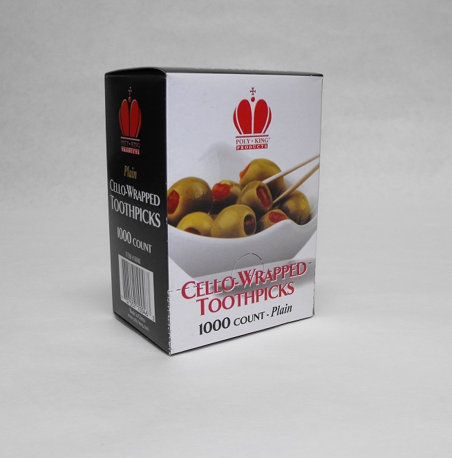 1000 piece WOOD ROUND TOOTHPICKS -Double Pointed- CELLO WRAPPED CELLOPHANE Picks